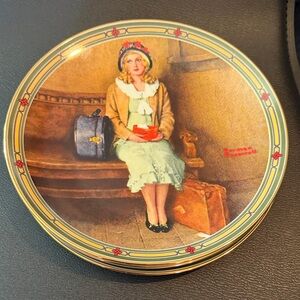 Norman Rockwell Decorative Plate with Red and Brown Accents